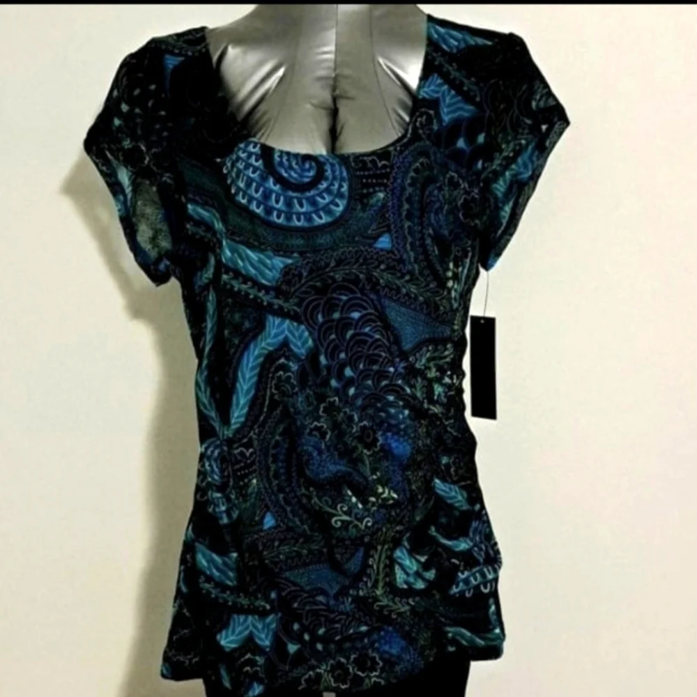 🎊🎊 Apt 9 Women's Aqua Paisley/NWT - Large Blouse - Picture 1 of 7